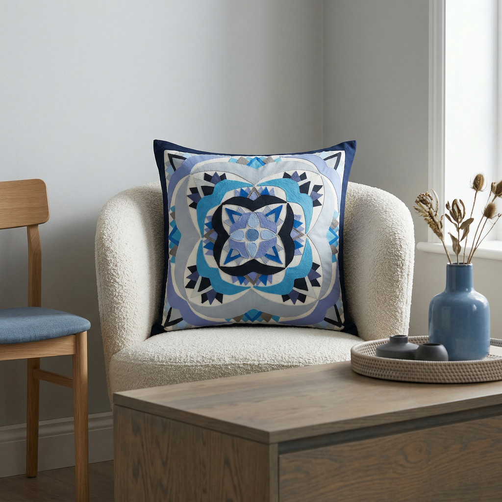 Geometrical Blue Patchwork Cushion Cover