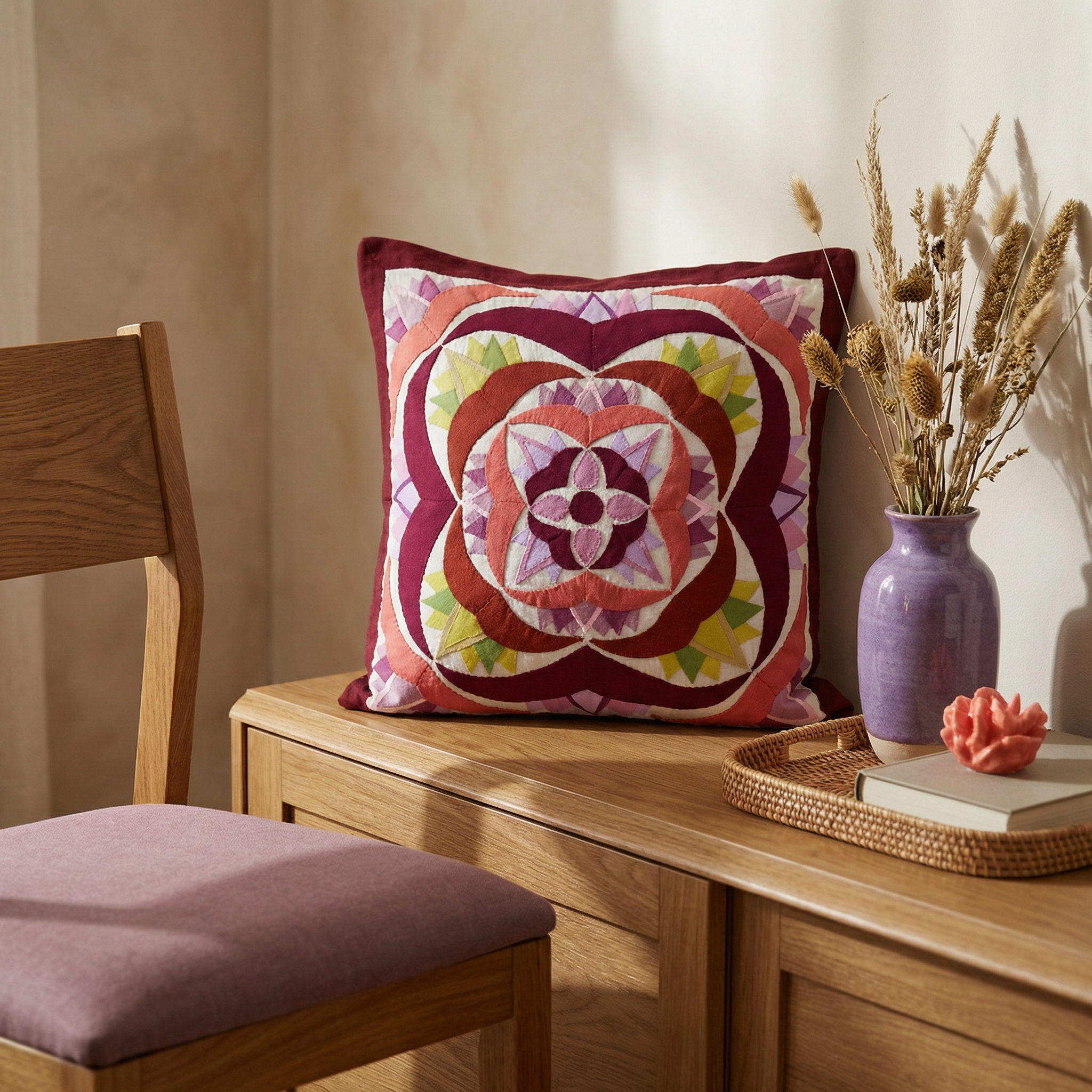 Colorful Geometrical Cotton Patchwork Cushion Cover