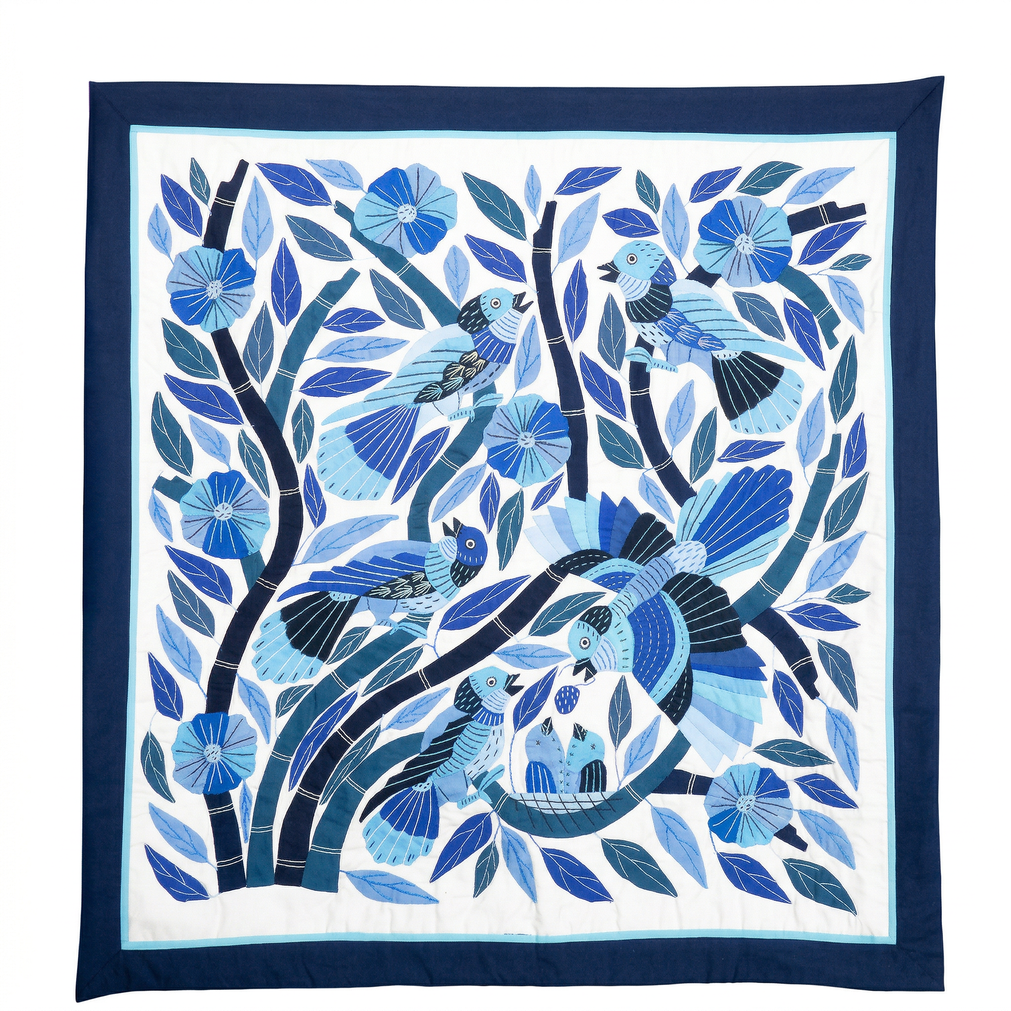 Vibrant  Blue Hand-Stitched Patchwork Khayyamian Tapestry