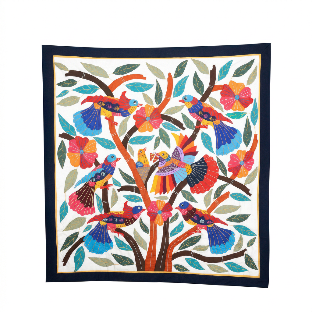 Vibrant Hand-Stitched Patchwork Khayyamian Tapestry
