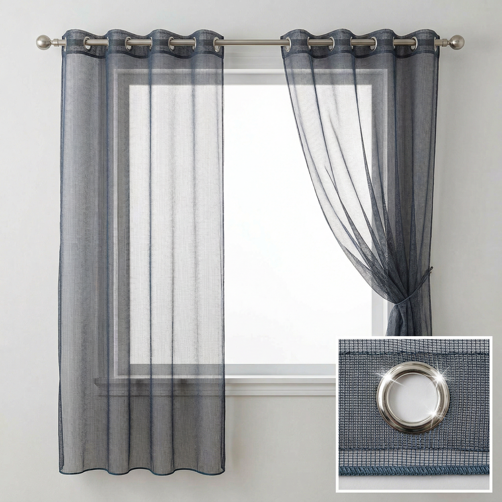 Square Grid Linen Effect Net Curtains