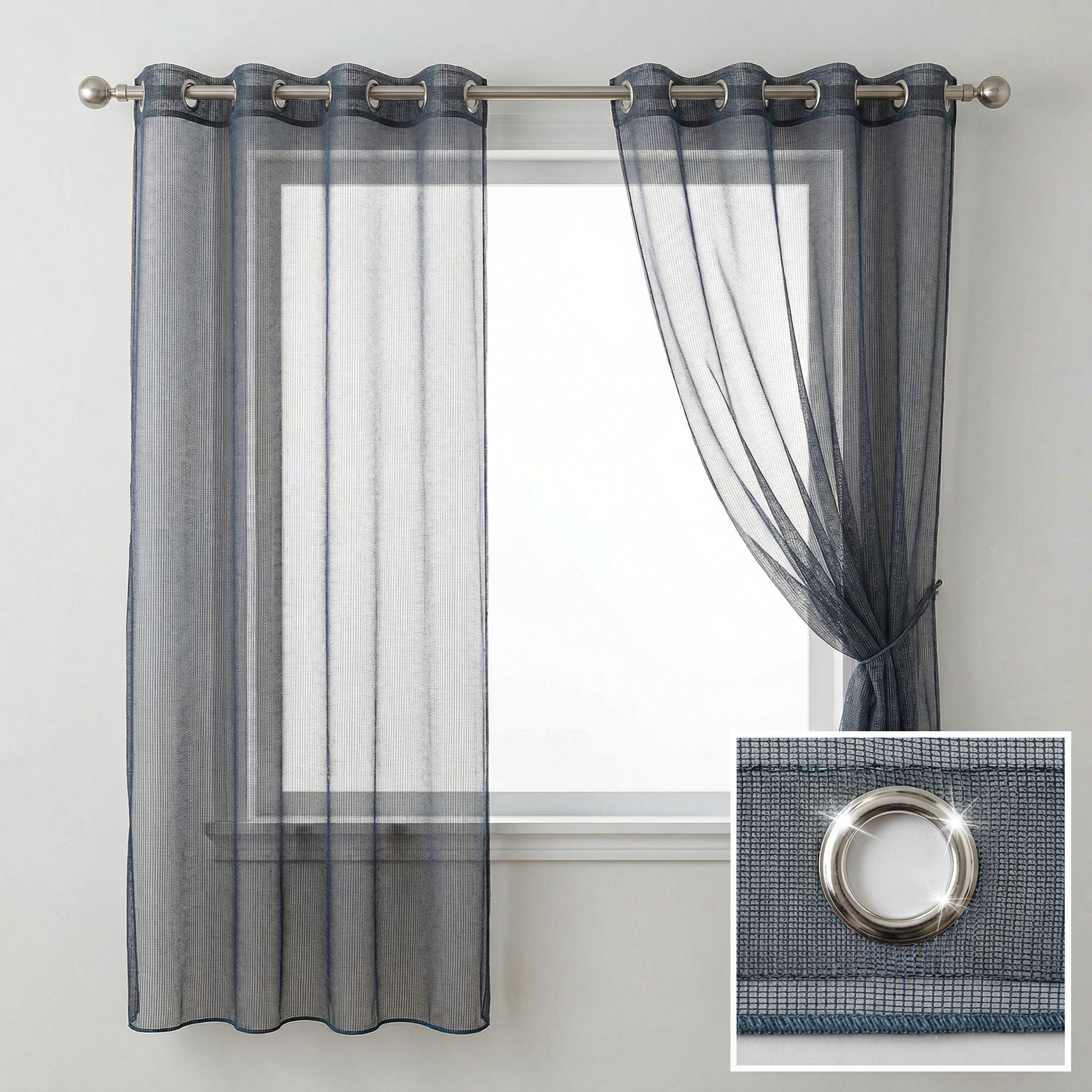 Square Grid Linen Effect Net Curtains