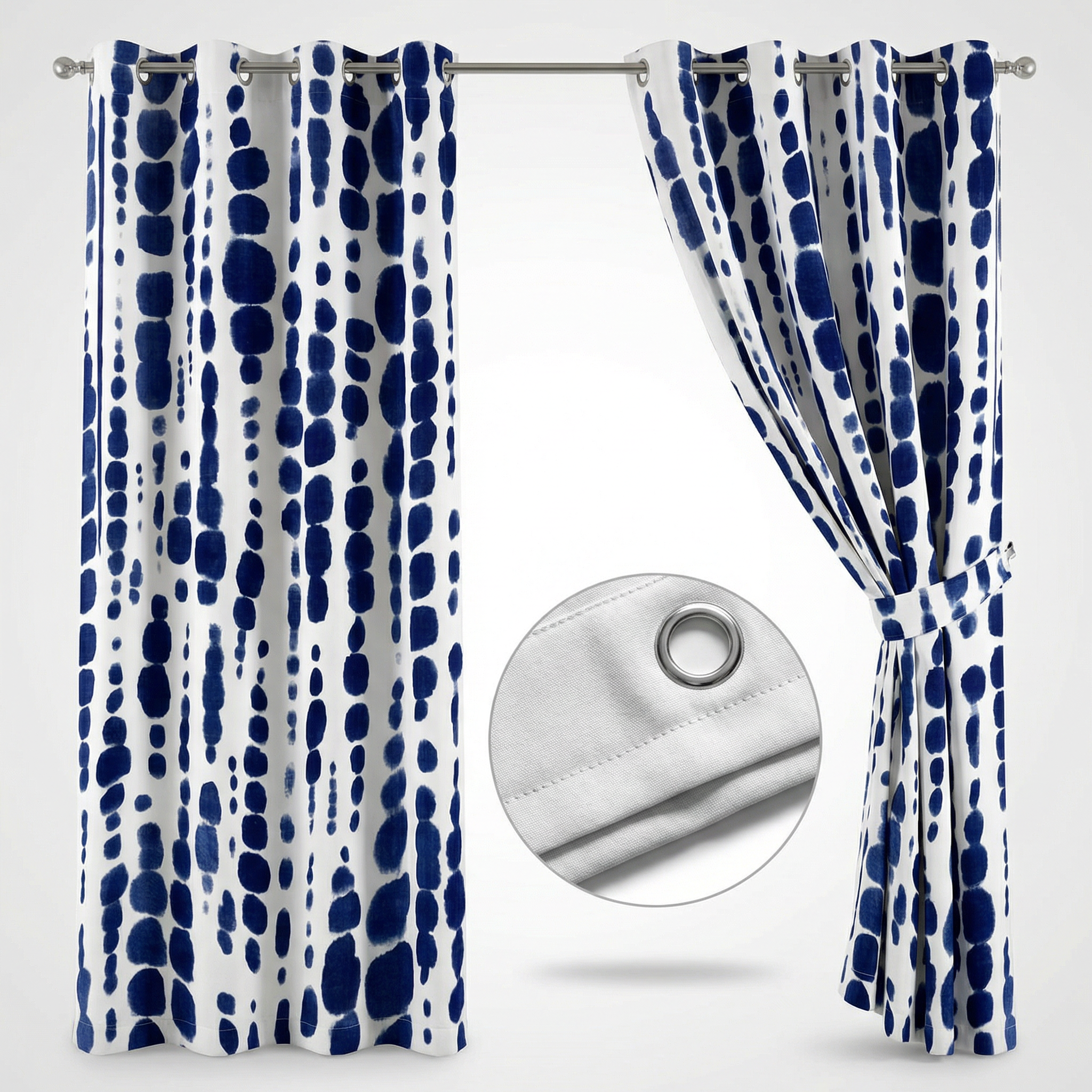 Navy Blue Dots Curtains