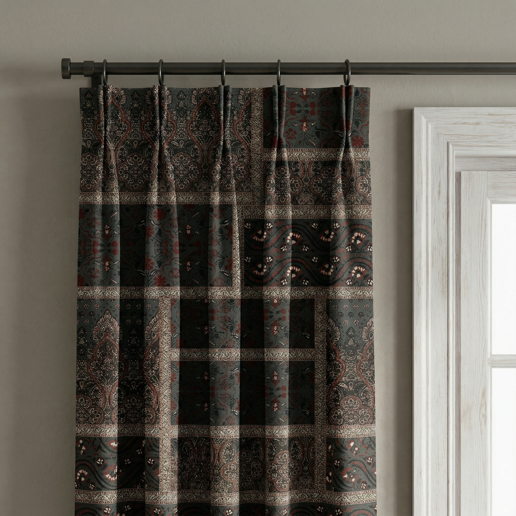 Velvet Blue & Grey Kanji Curtains