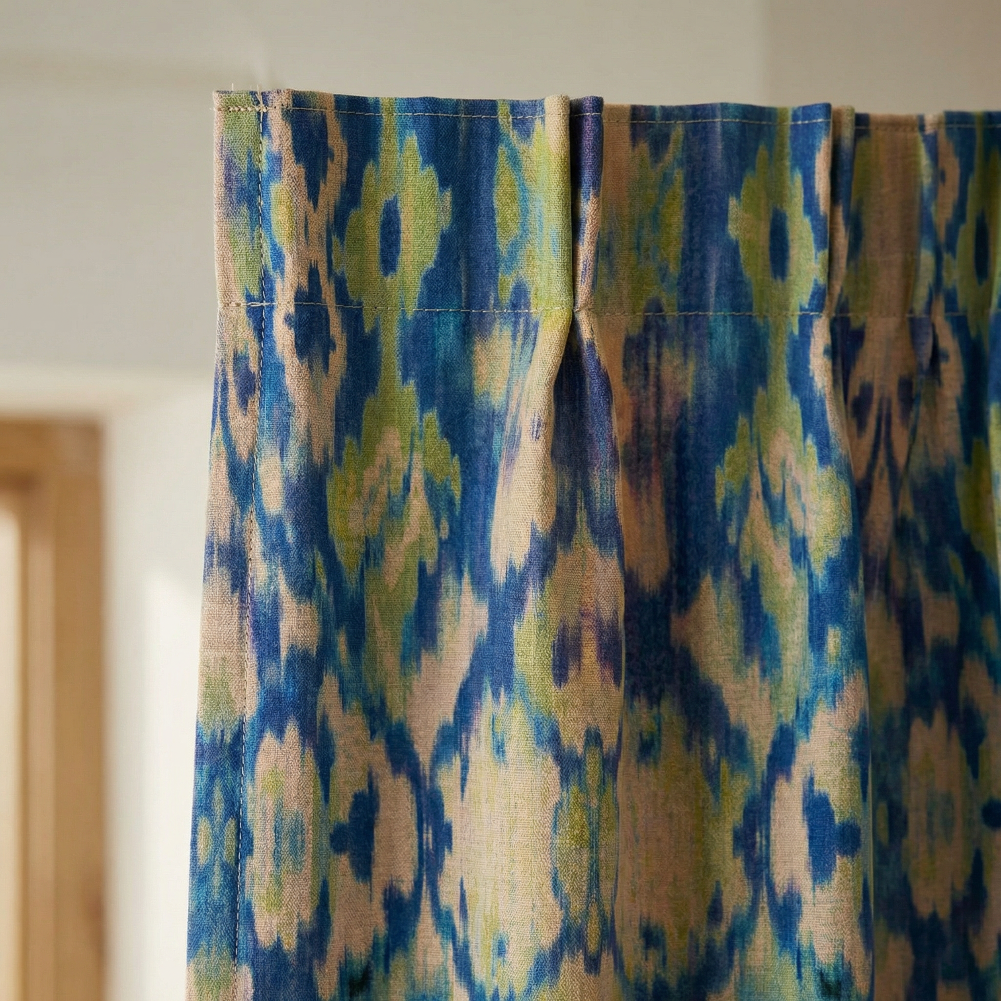 Blue/Green Ikat Linen Blend Curtains