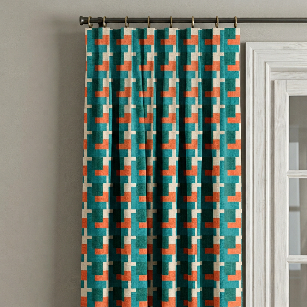 Small Design Blue And Orange Curtains