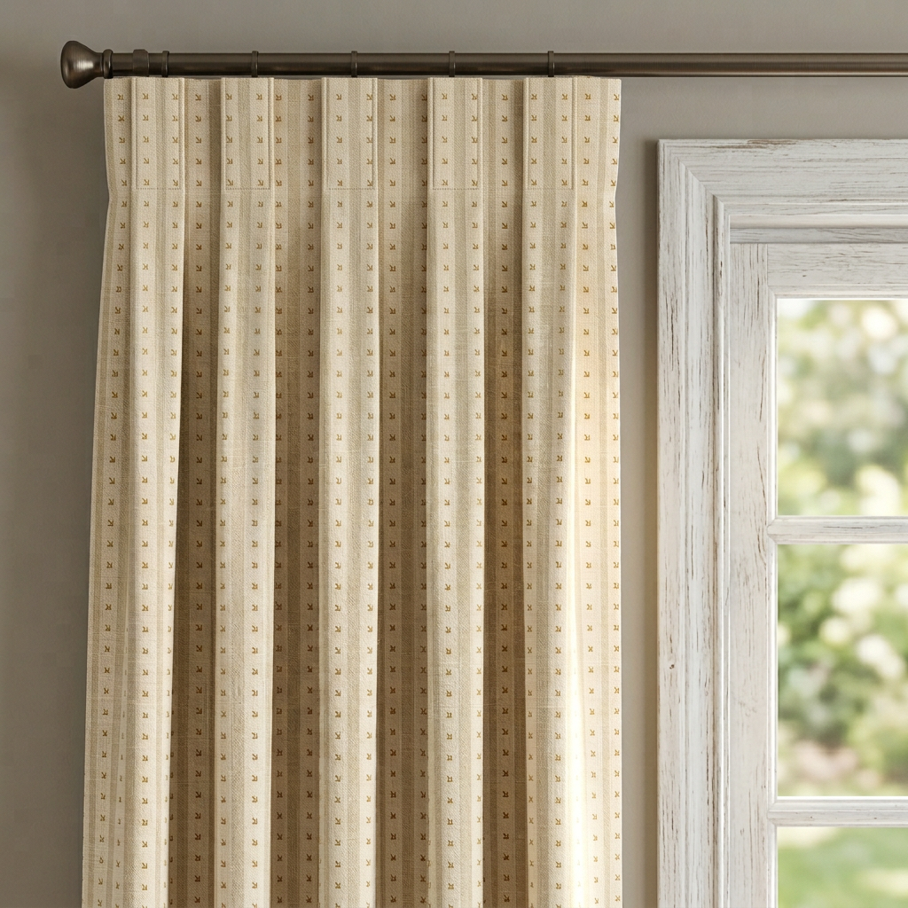 Cream Striped Fabric With Gold Arrow Curtains