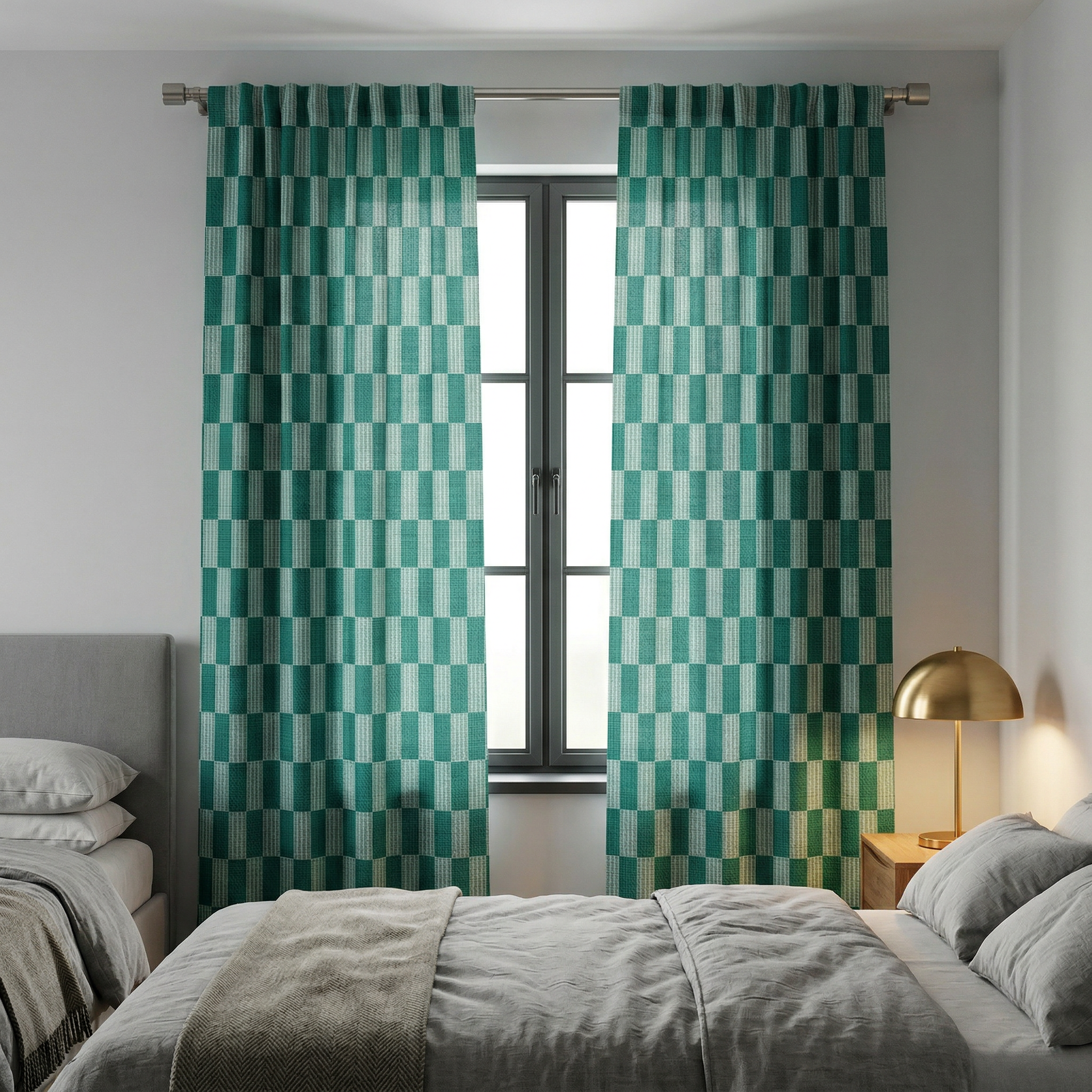 Green & White Checkered Curtains