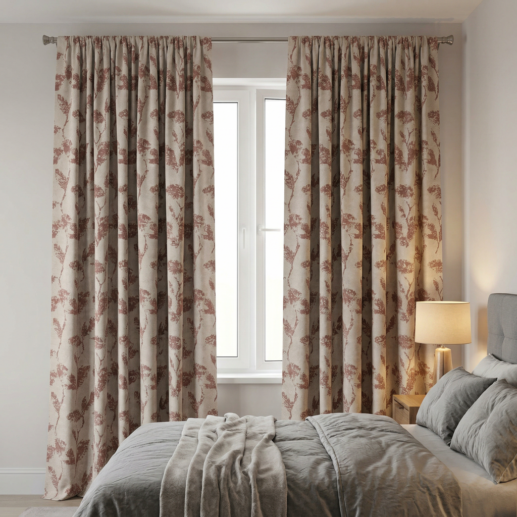 Dusky Floral Leaf Curtains