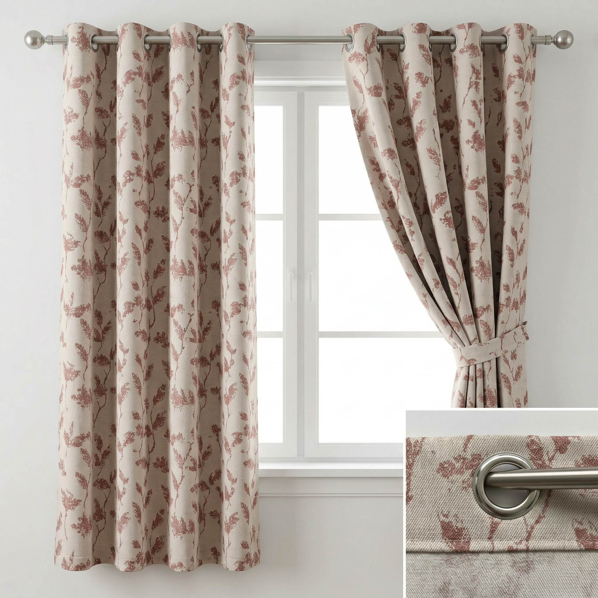 Dusky Floral Leaf Curtains