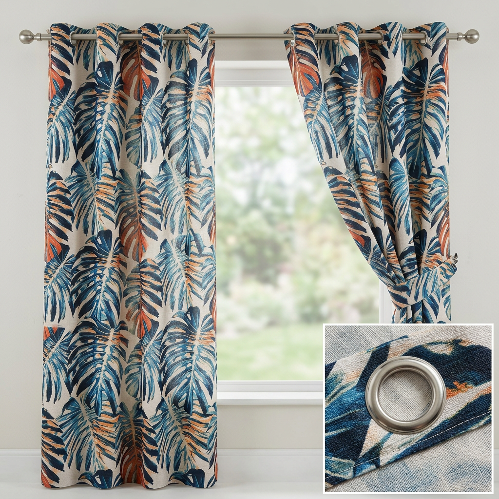 Tropical Monstera Leaf Curtains
