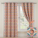 Orange Teal Feather Pattern Curtains