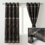 Charcoal Grey & Rust Ornate Damask Curtains