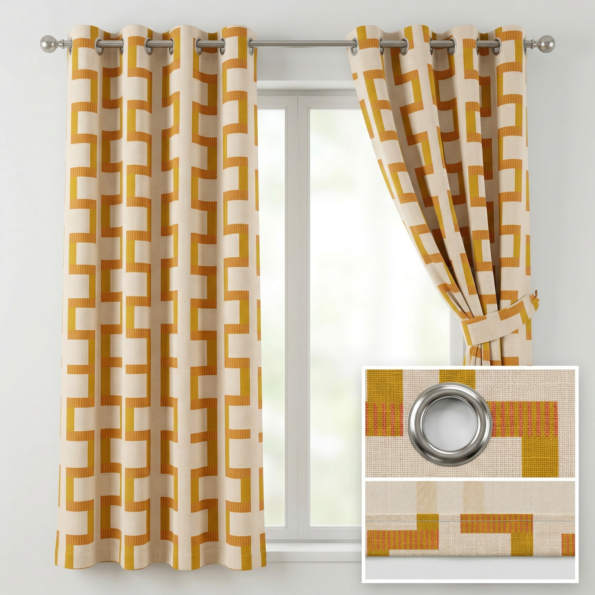Dixon Yellow Geometric Linen Curtains
