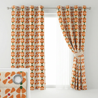 Retro Orange And Black Cotton Blend Curtains