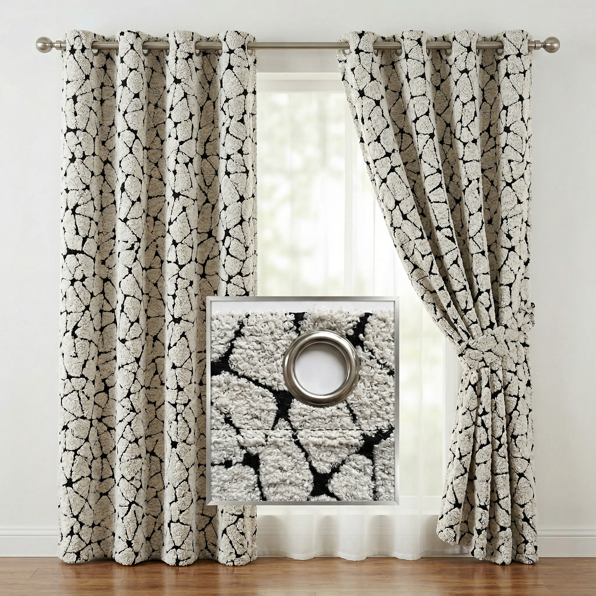 Abstract Grey Crackle Curtains