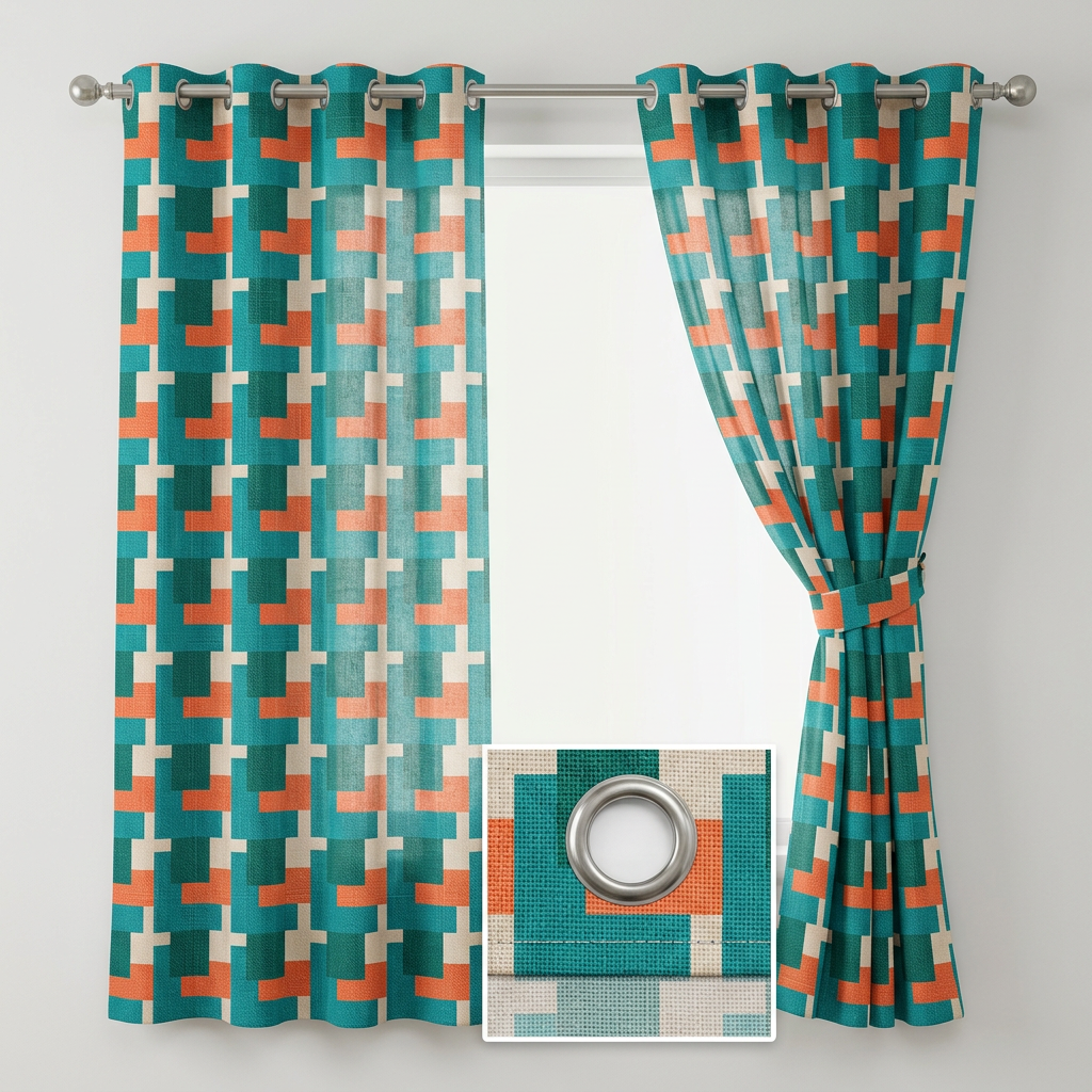 Small Design Blue And Orange Curtains