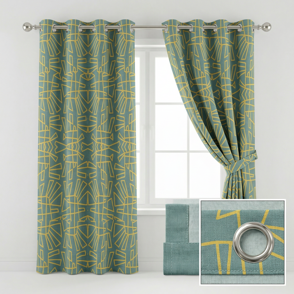 Teal and Mustard Geometric Curtains