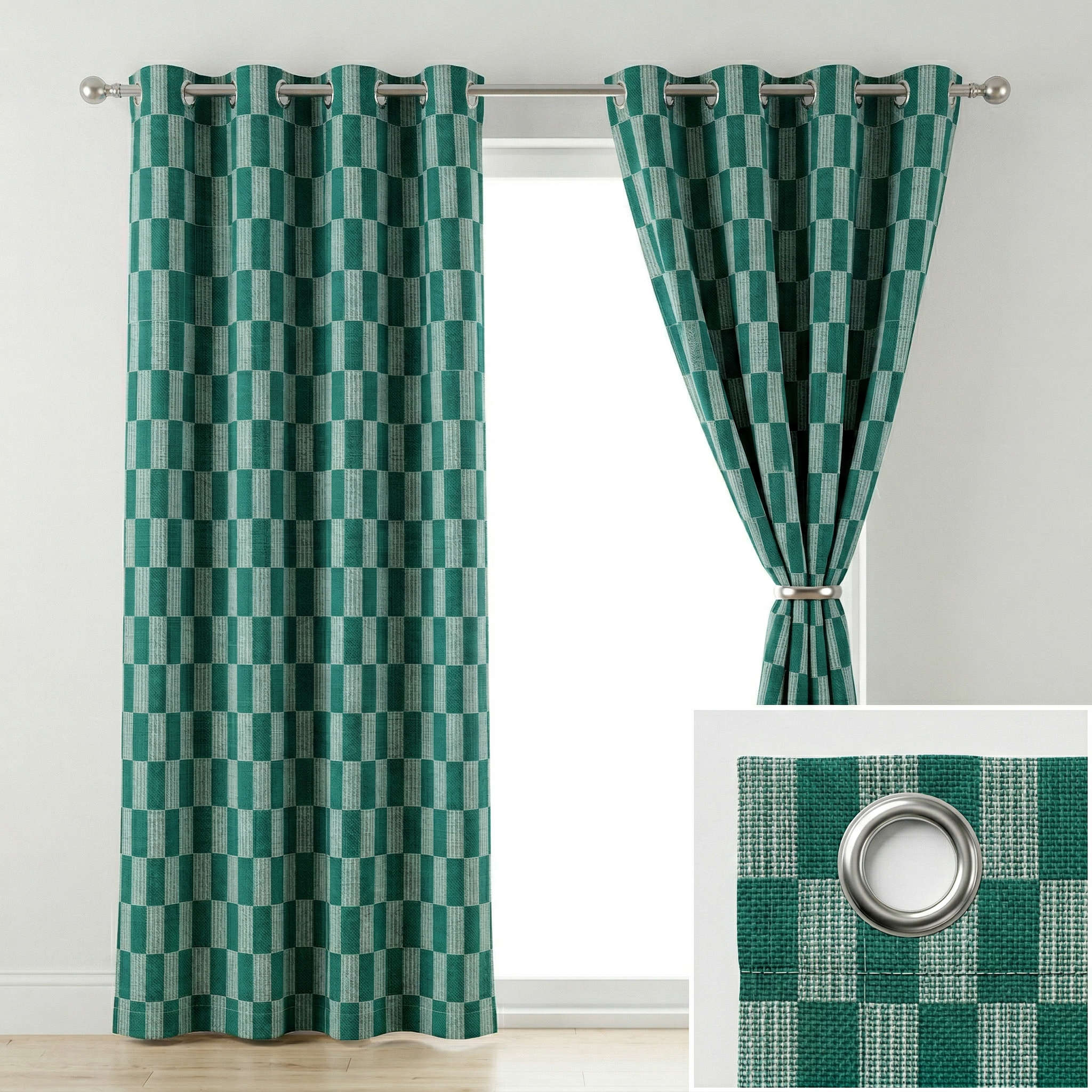 Green & White Checkered Curtains