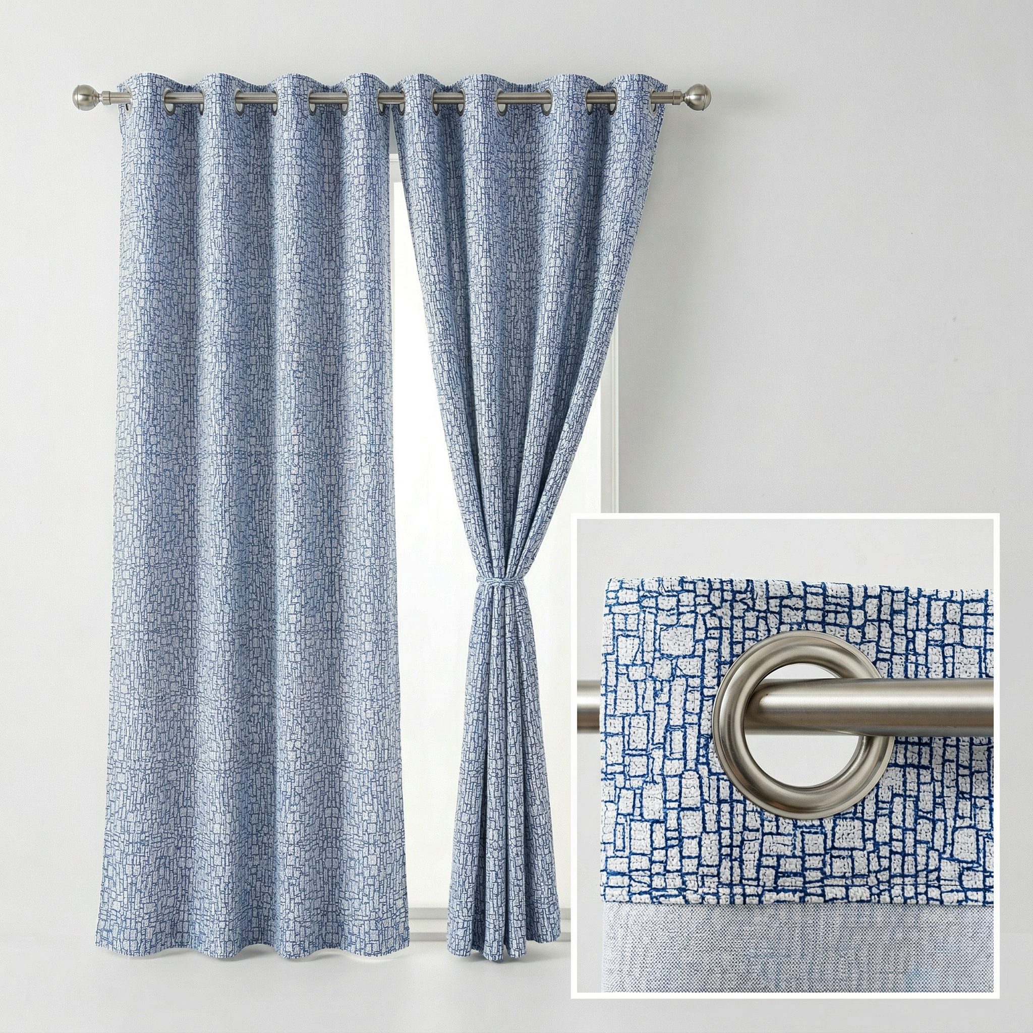 Blue Geometric Squares Curtains