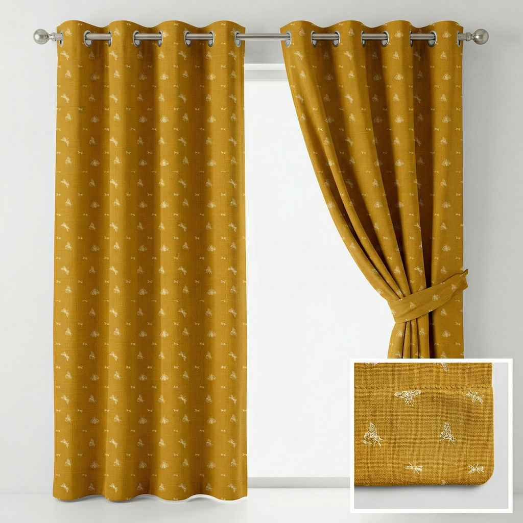 Mustered Yellow Fabric With White Curtains