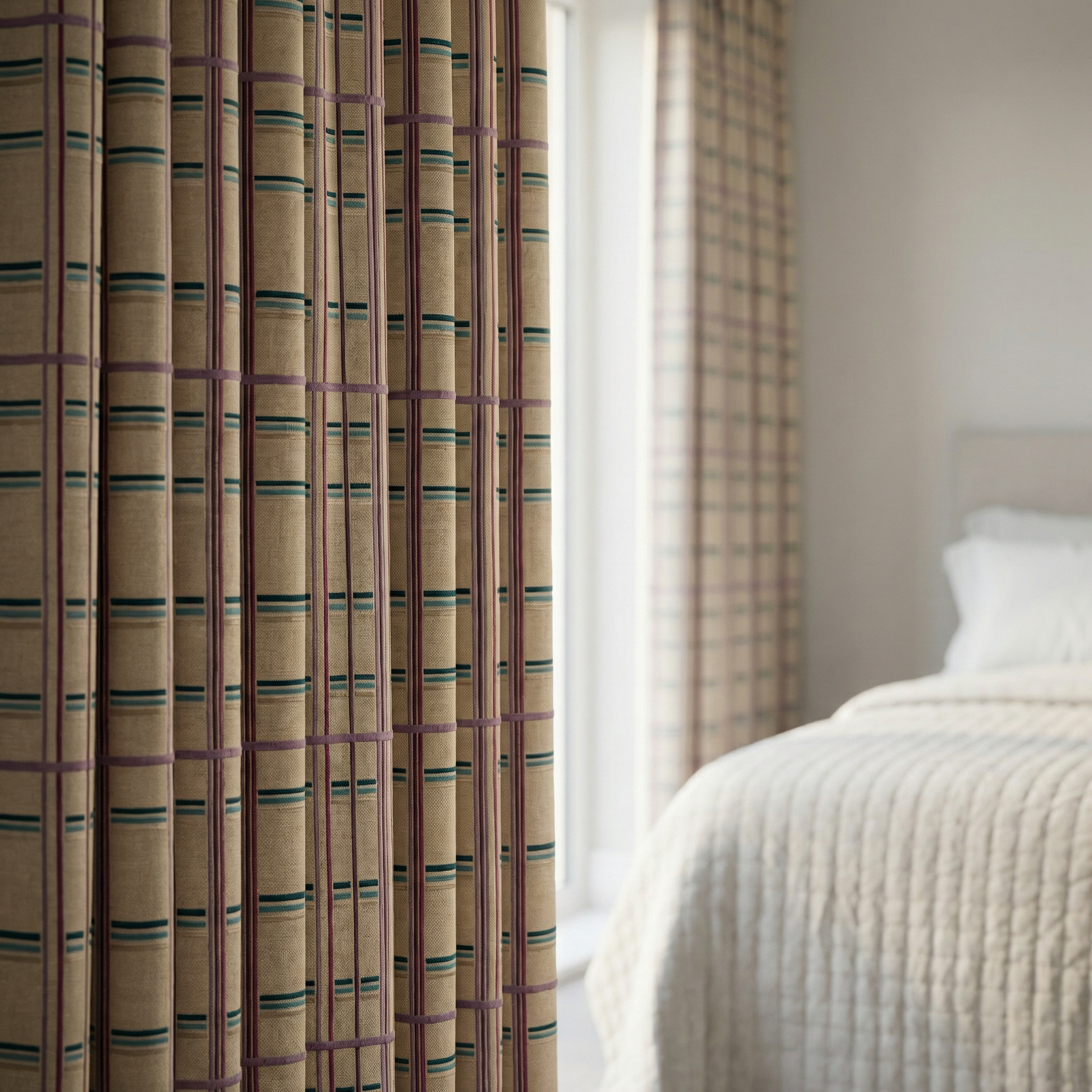 Natural Woven Check Curtains