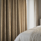 Natural Linen Look Teal & Gold Ethnic Border Curtains