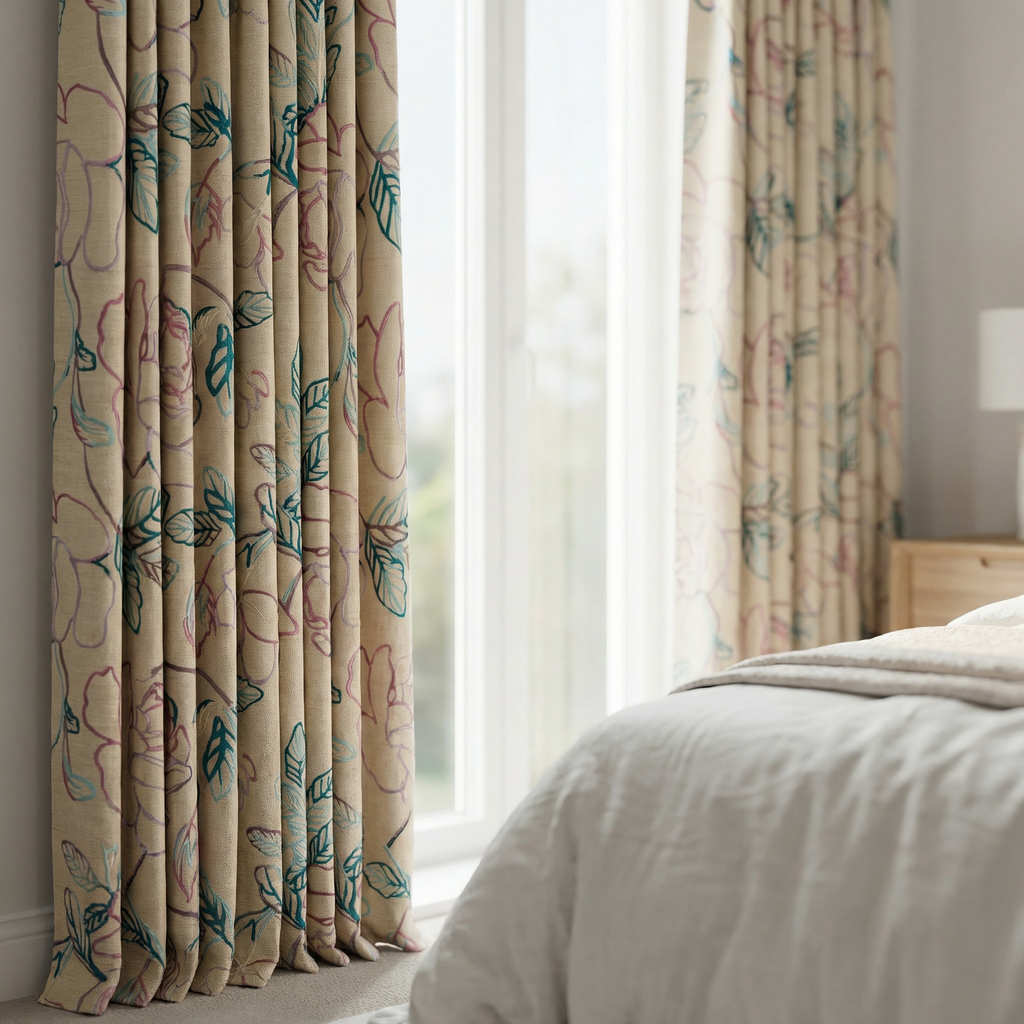 Cream Embroidered Jacobean Floral Curtains