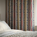 Natural Linen Look Teal Pink Ethnic Border Curtains