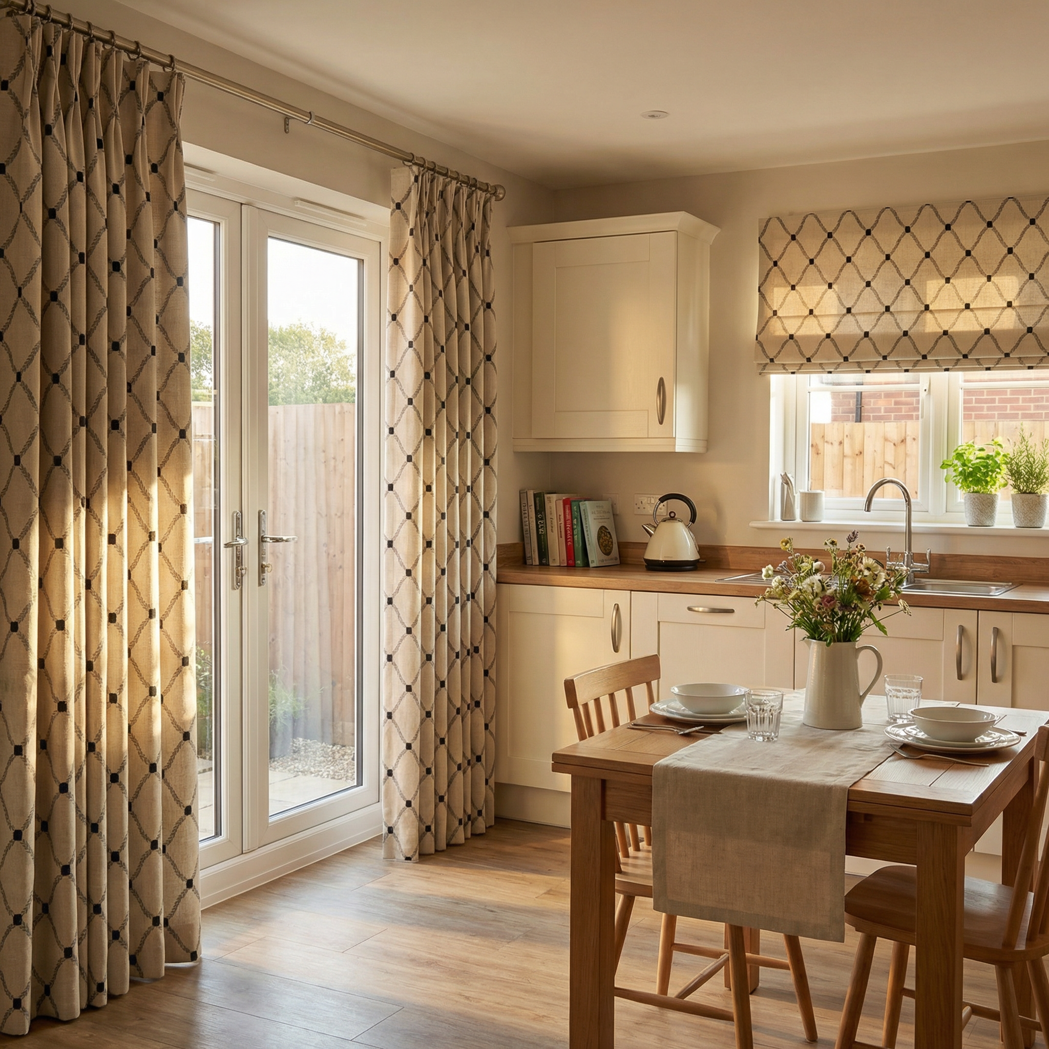 Cream Embroidered Diamond Curtains