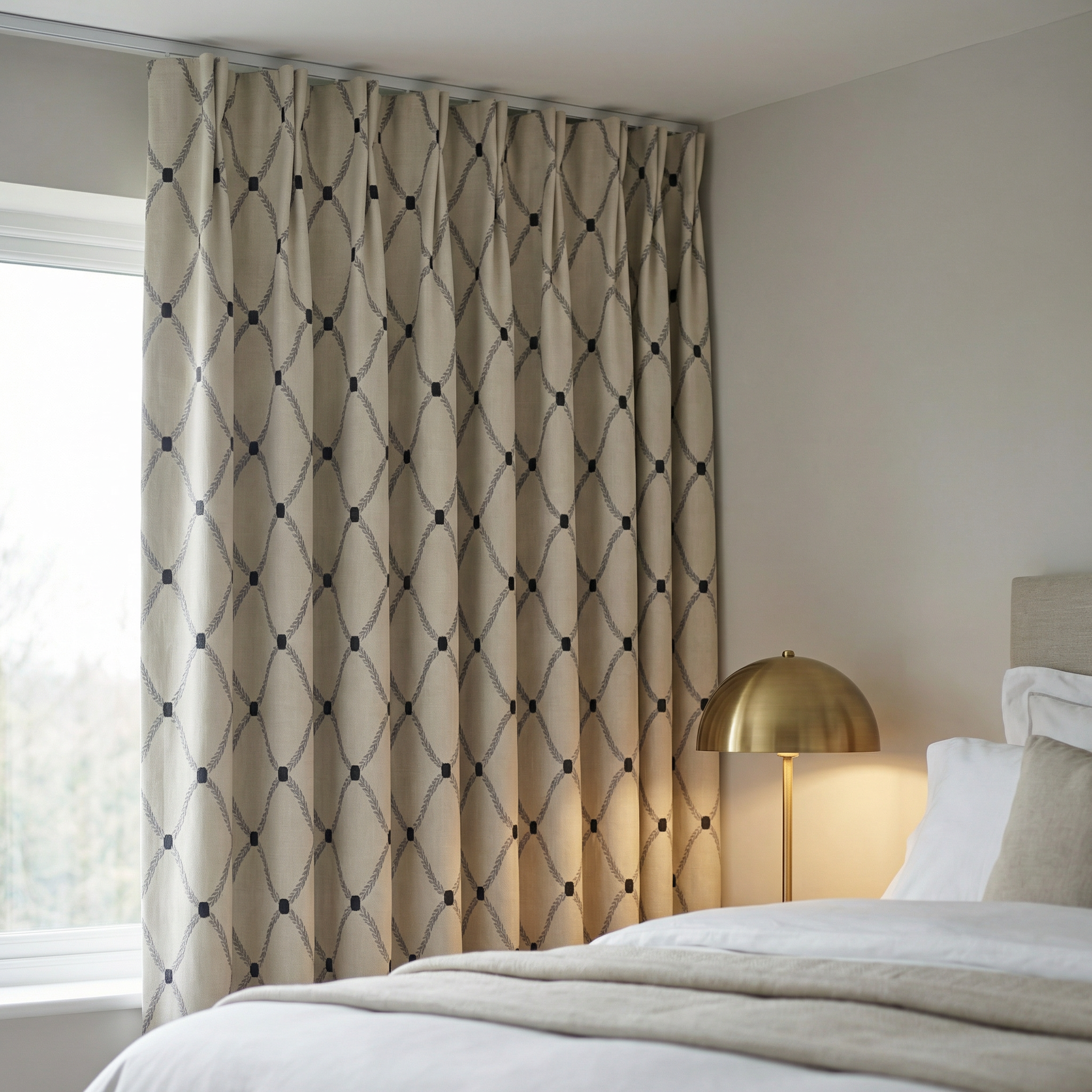 Cream Embroidered Diamond Curtains