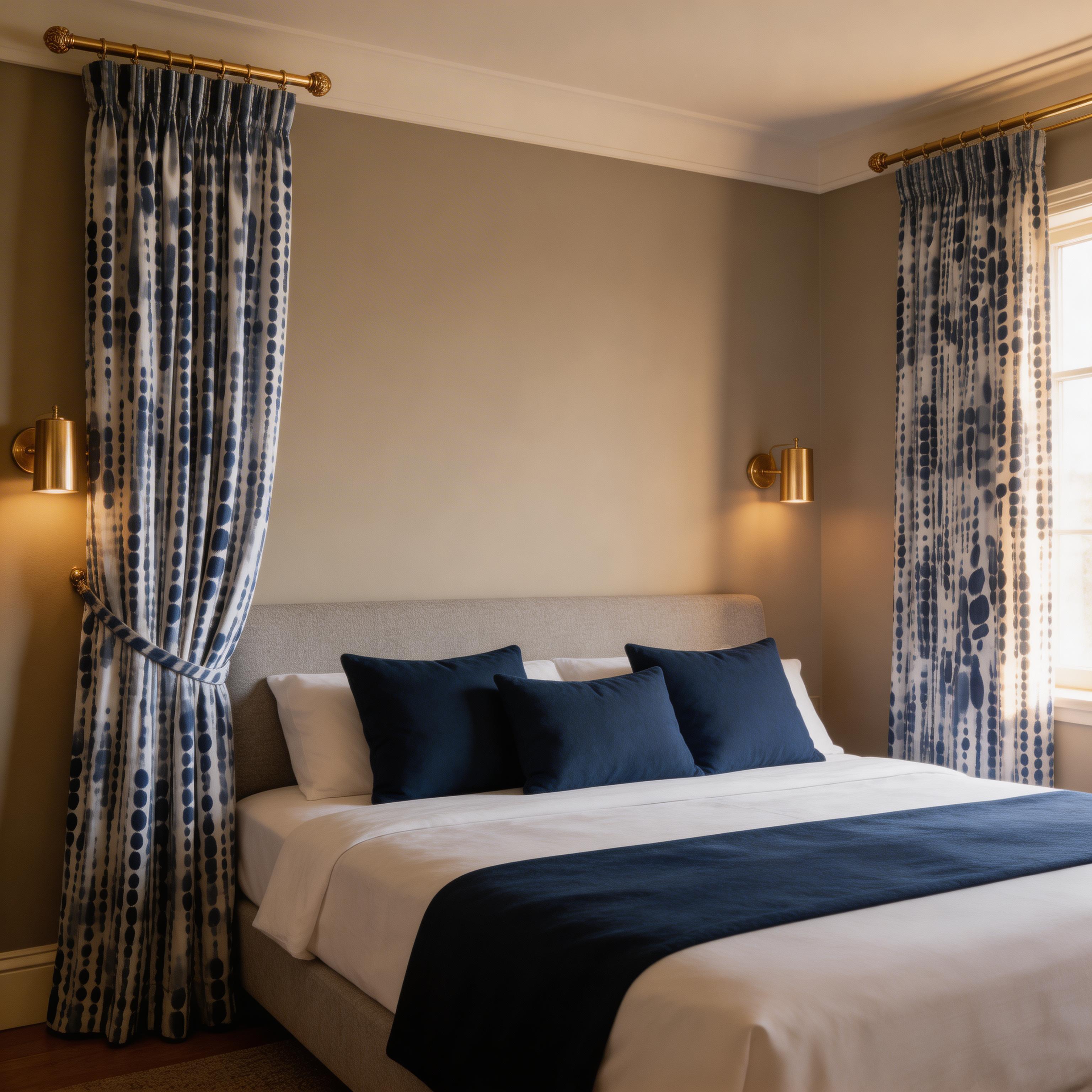 Navy Blue Dots Curtains