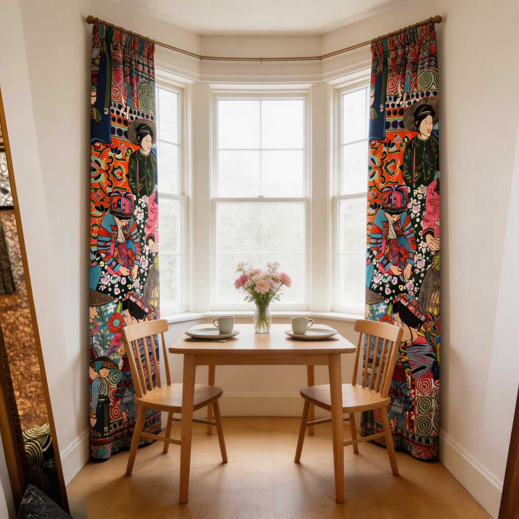 Designer Fabric With illustration People Curtains