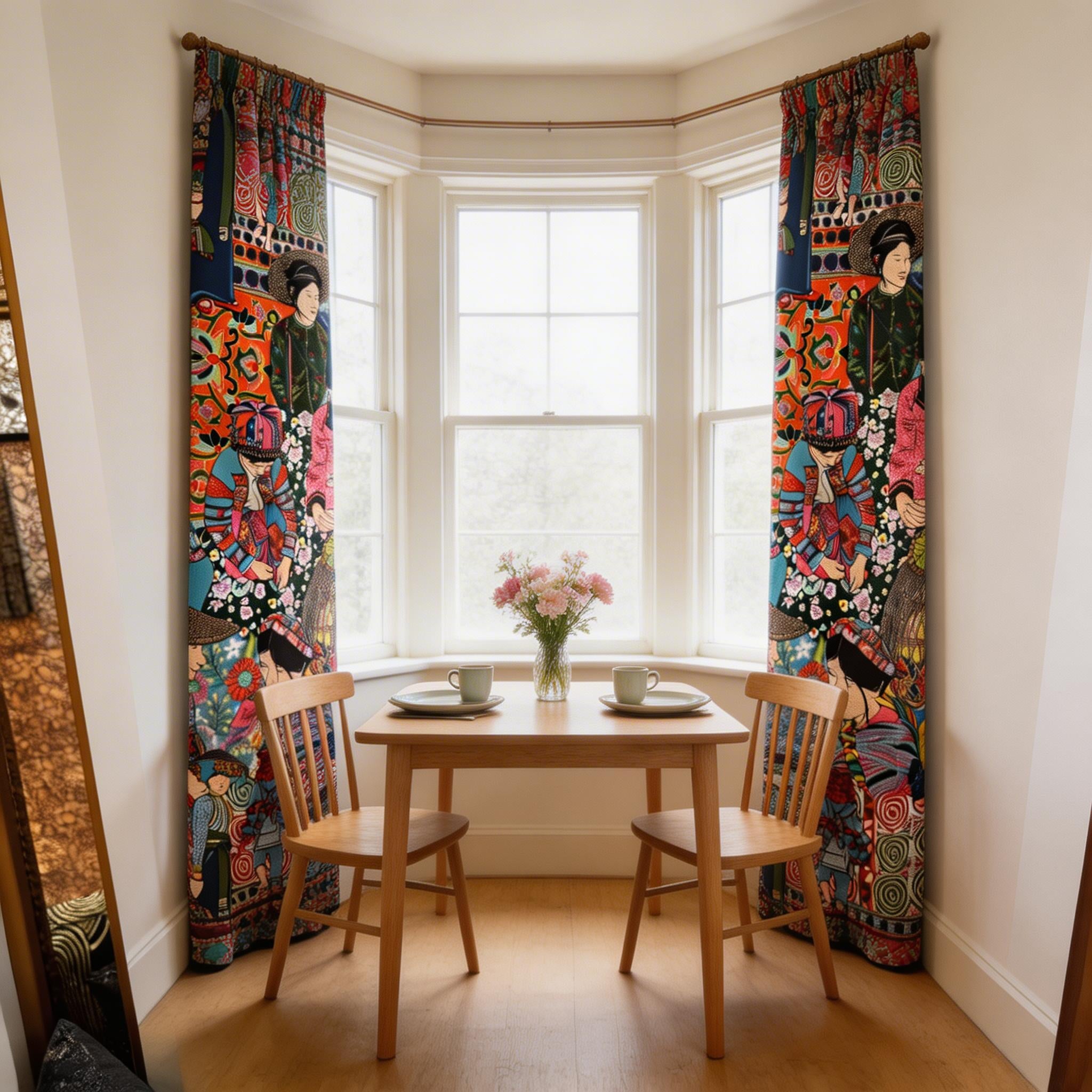 Designer Fabric With illustration People Curtains