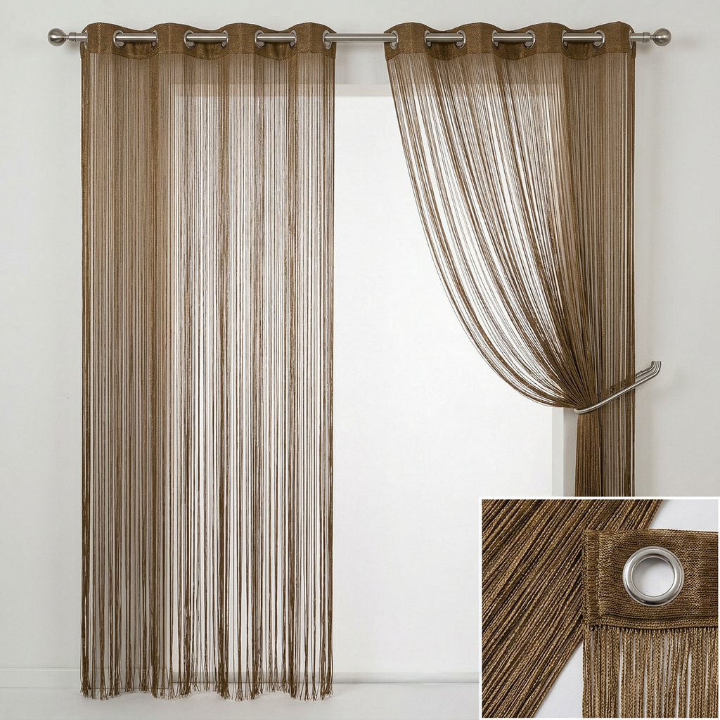 Modern Neutral Tassel String Net Curtain
