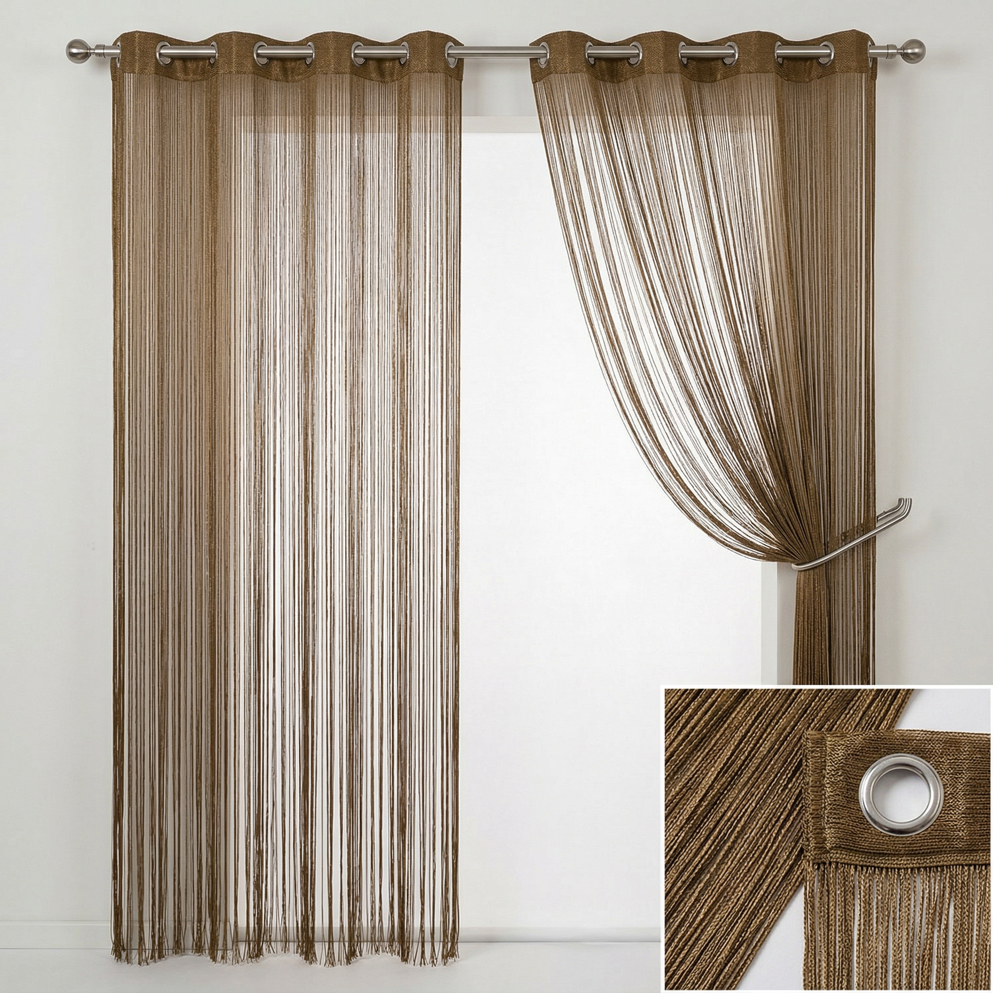 Modern Neutral Tassel String Net Curtain