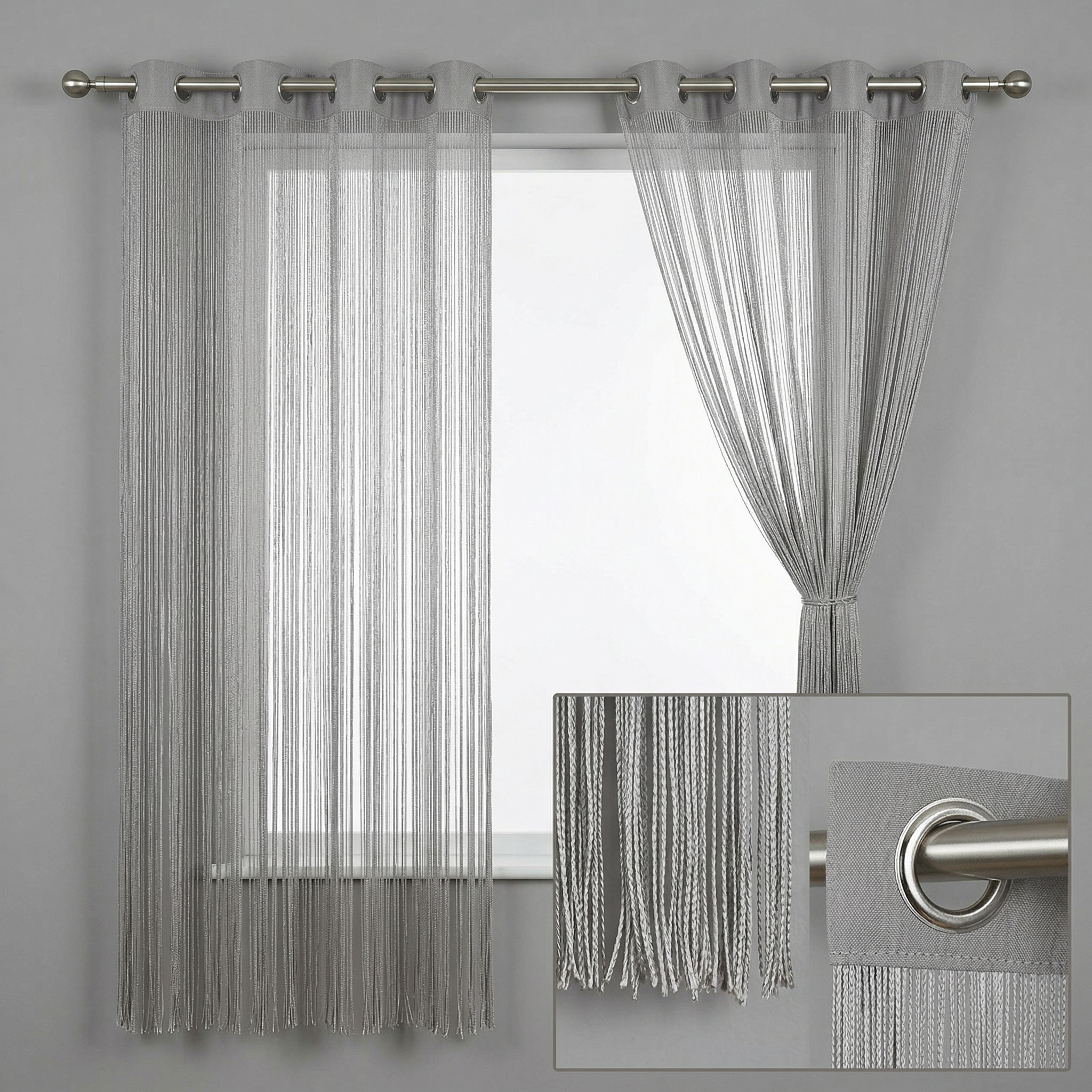 Modern Neutral Tassel String Net Curtain