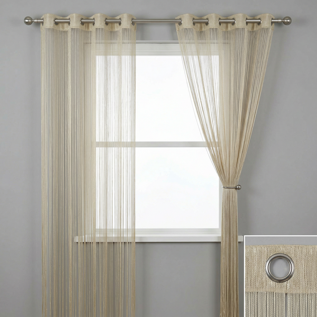 Modern Neutral Tassel String Net Curtain
