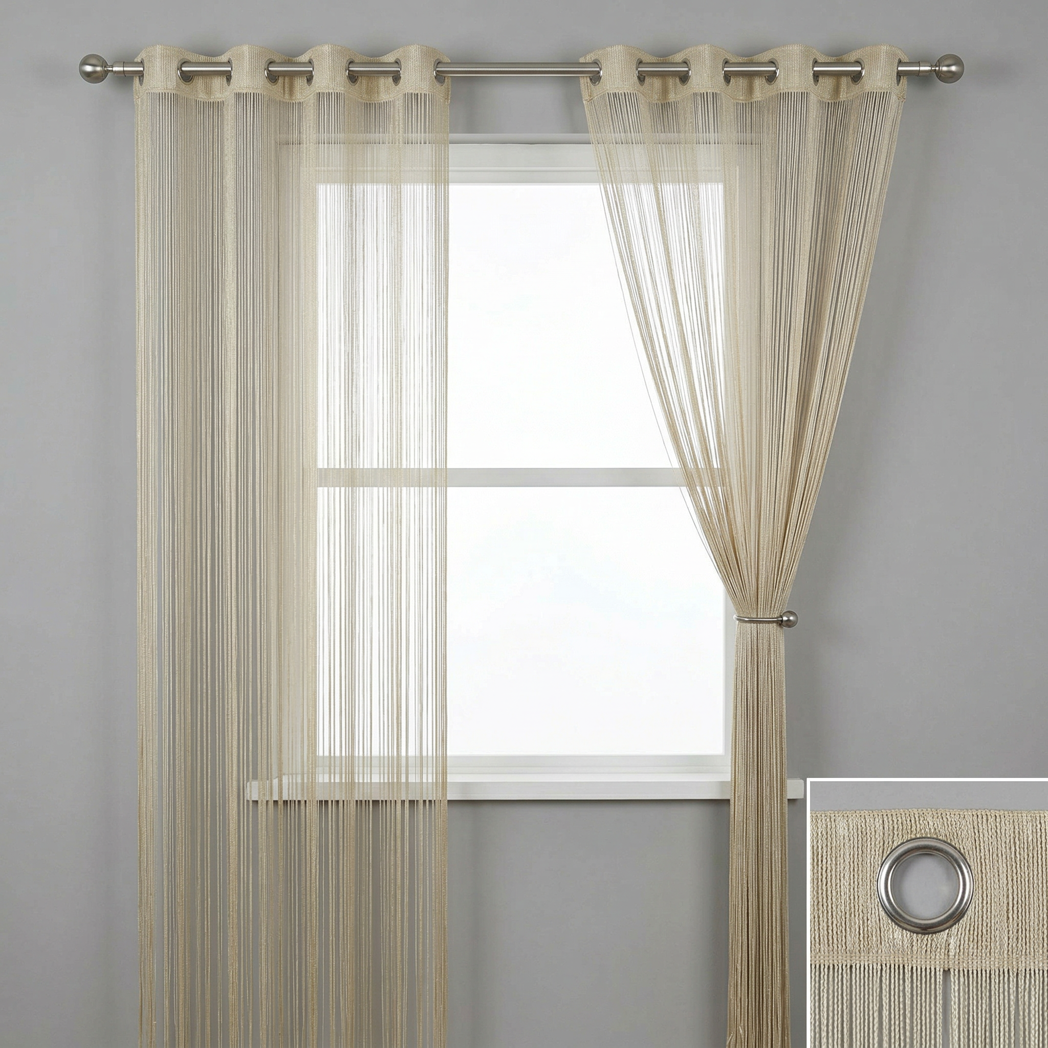Modern Neutral Tassel String Net Curtain