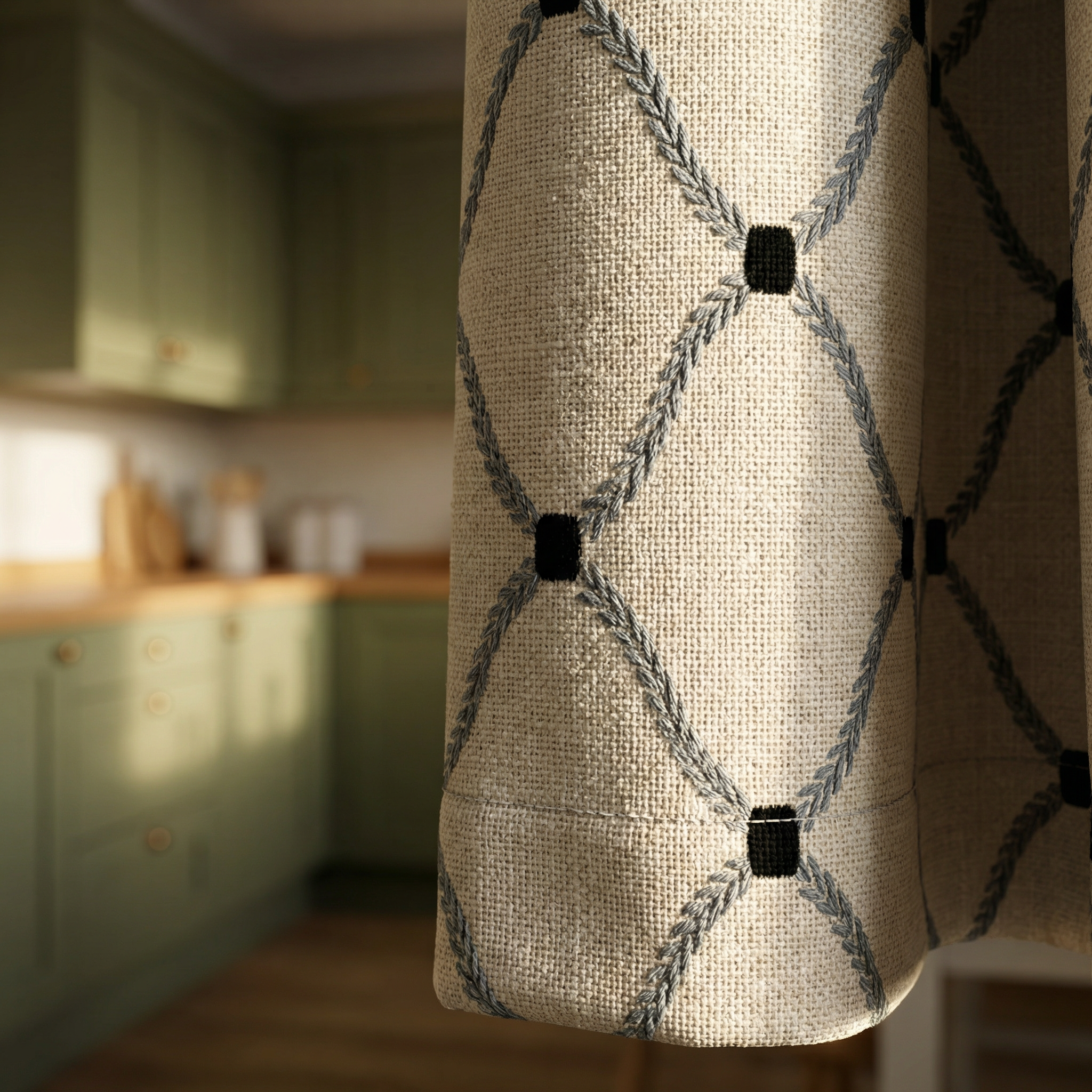 Cream Embroidered Diamond Curtains