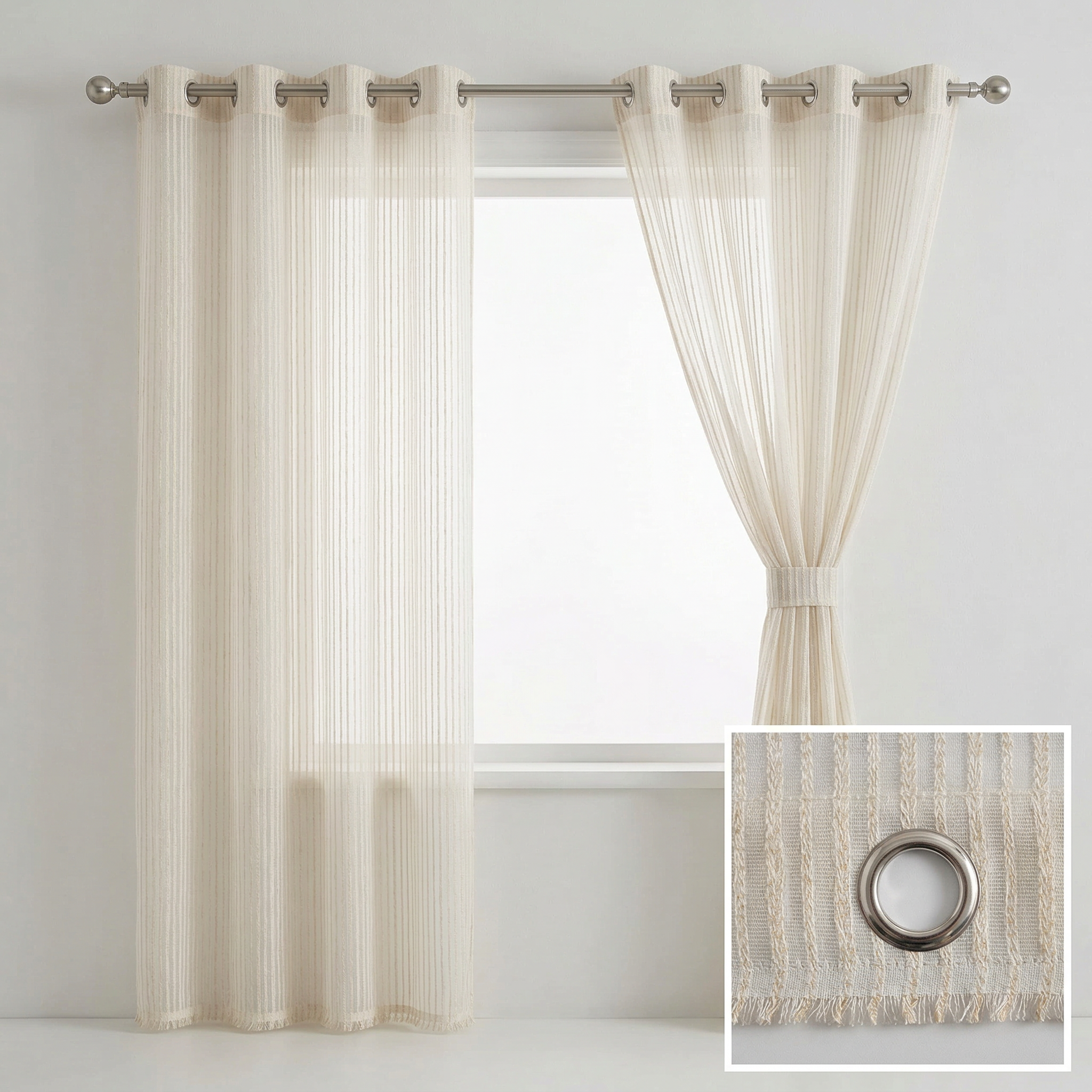 Vertical Stripe Linen Blend Cotton Curtains