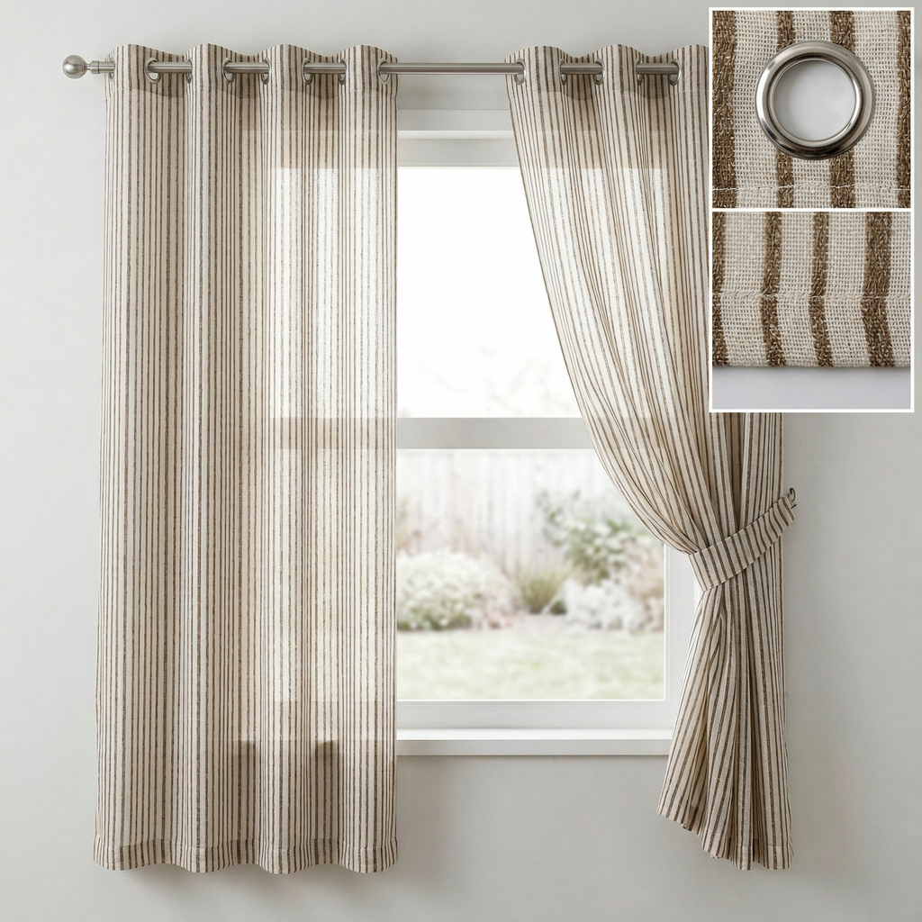 Vertical Stripe Linen Blend Cotton Curtains