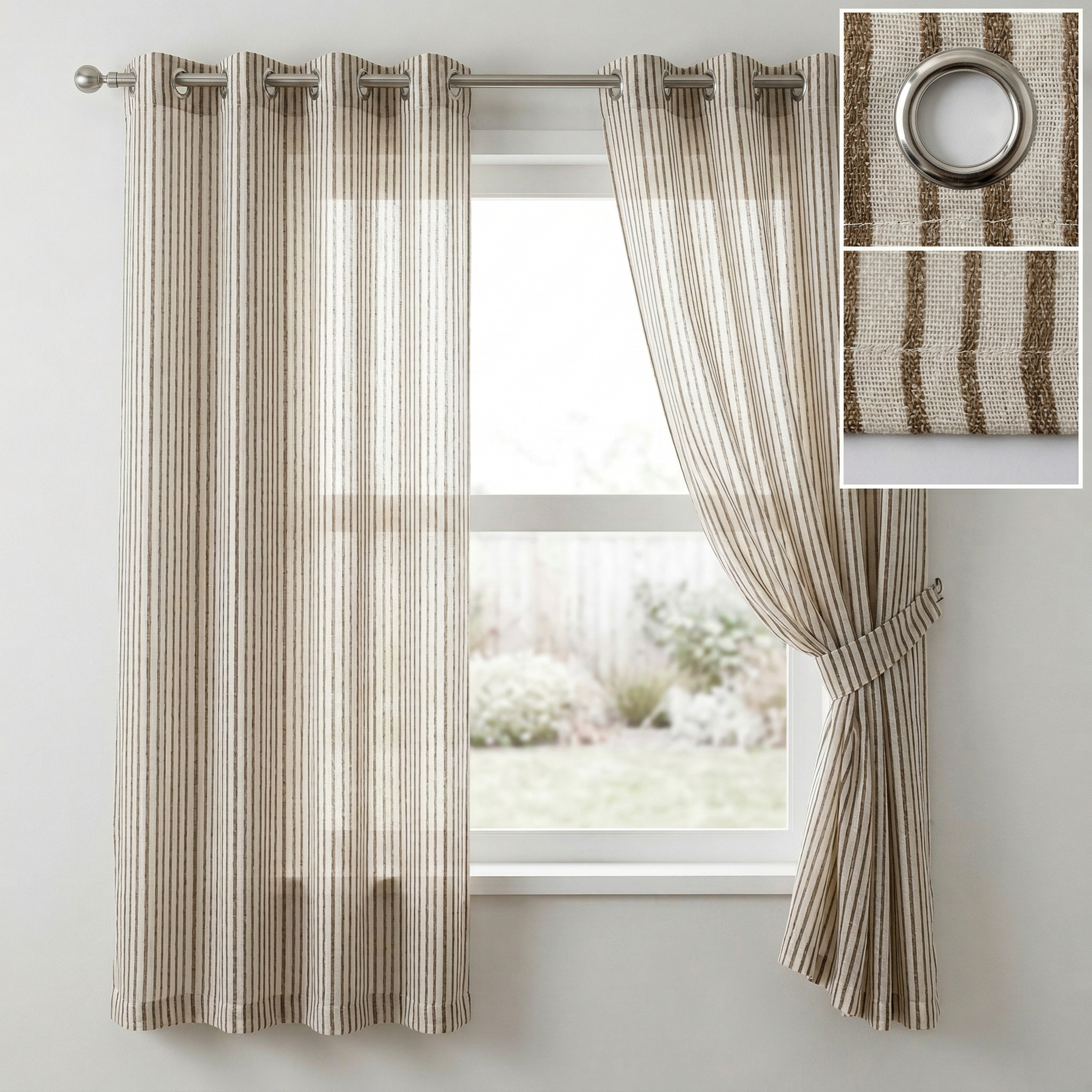 Vertical Stripe Linen Blend Cotton Curtains