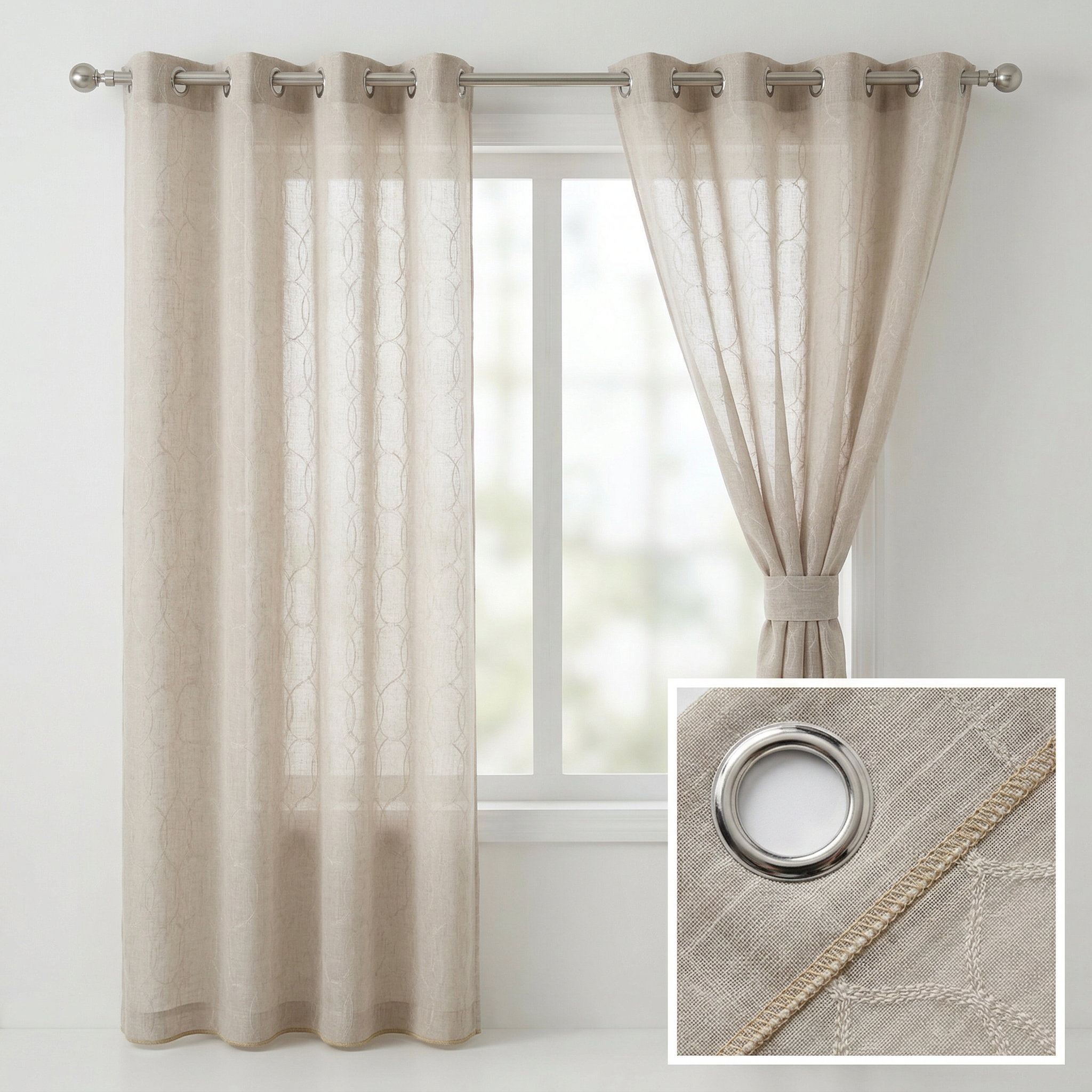 Contemporary Greige Textured Linen Patterned Curtain