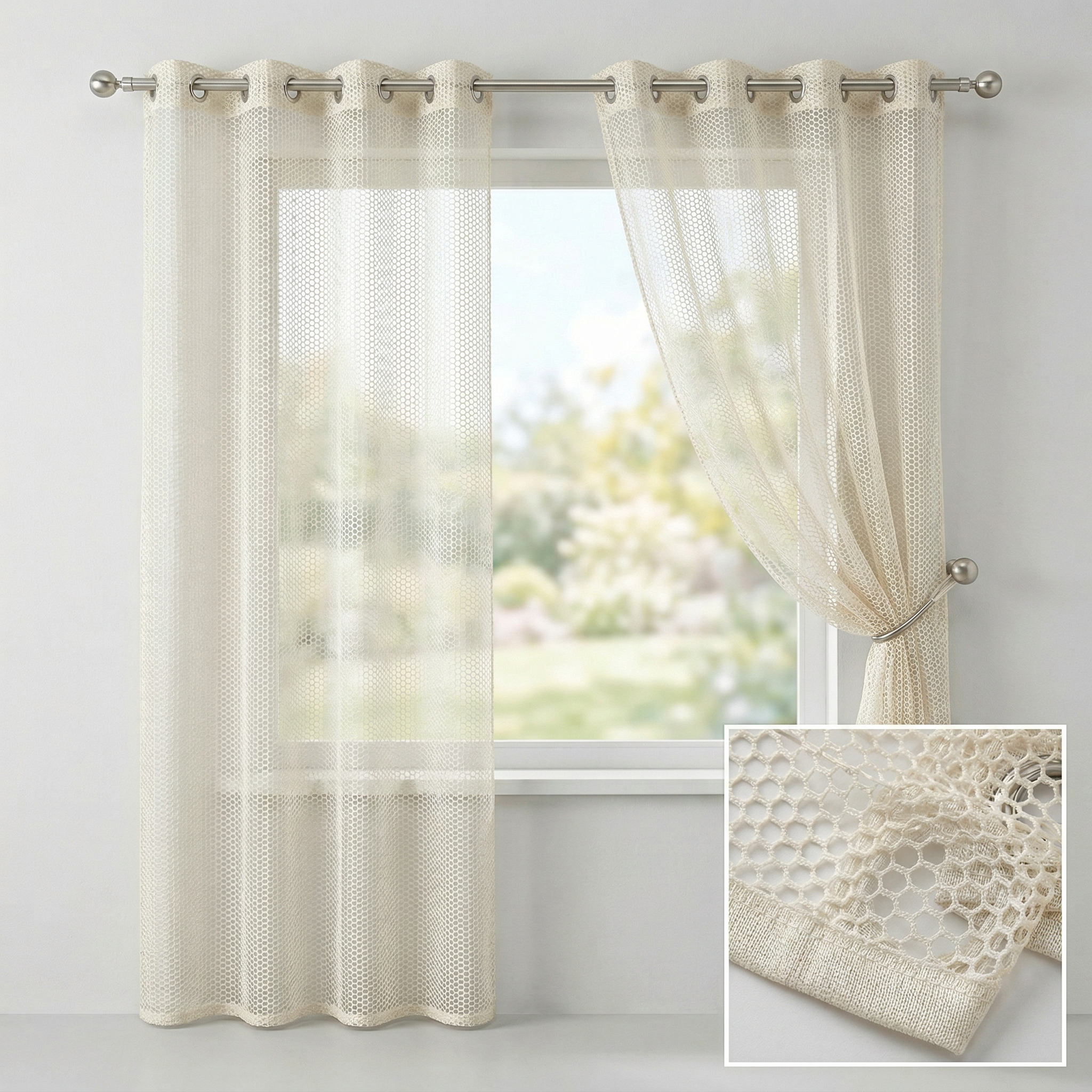 Geometric Open Weave Lattice Net Curtain