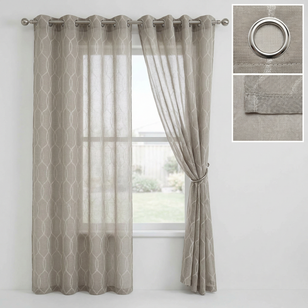 Contemporary Greige Textured Linen Patterned Curtain