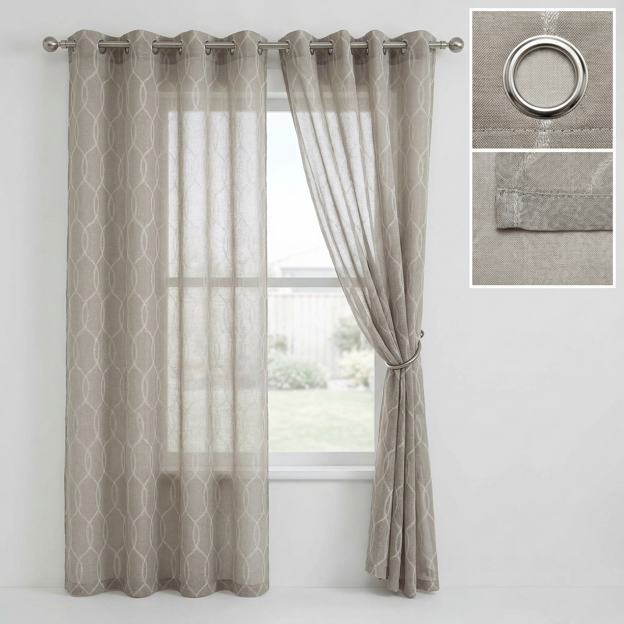 Contemporary Greige Textured Linen Patterned Curtain