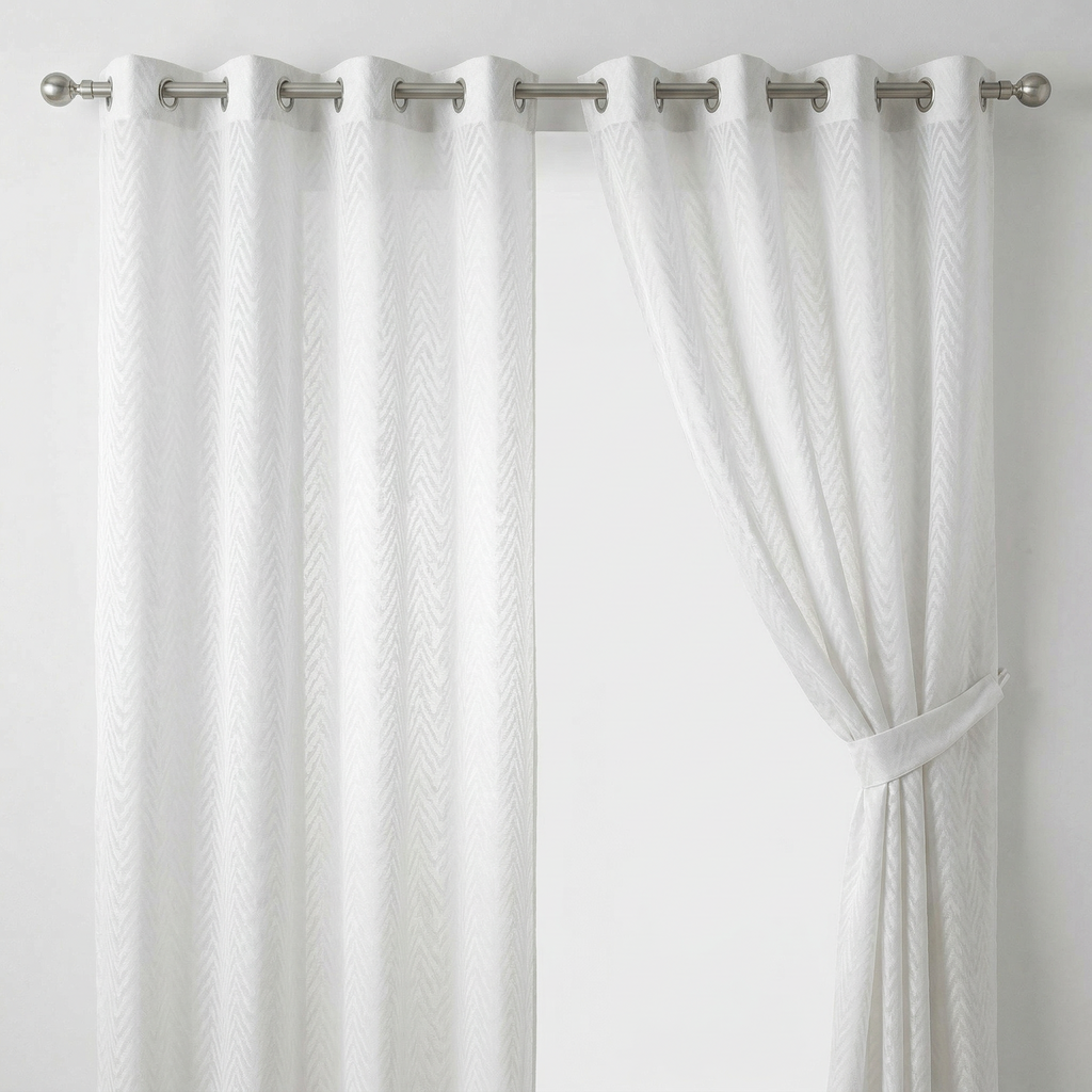 Luxury White Textured Zigzag Sheer Net Curtains