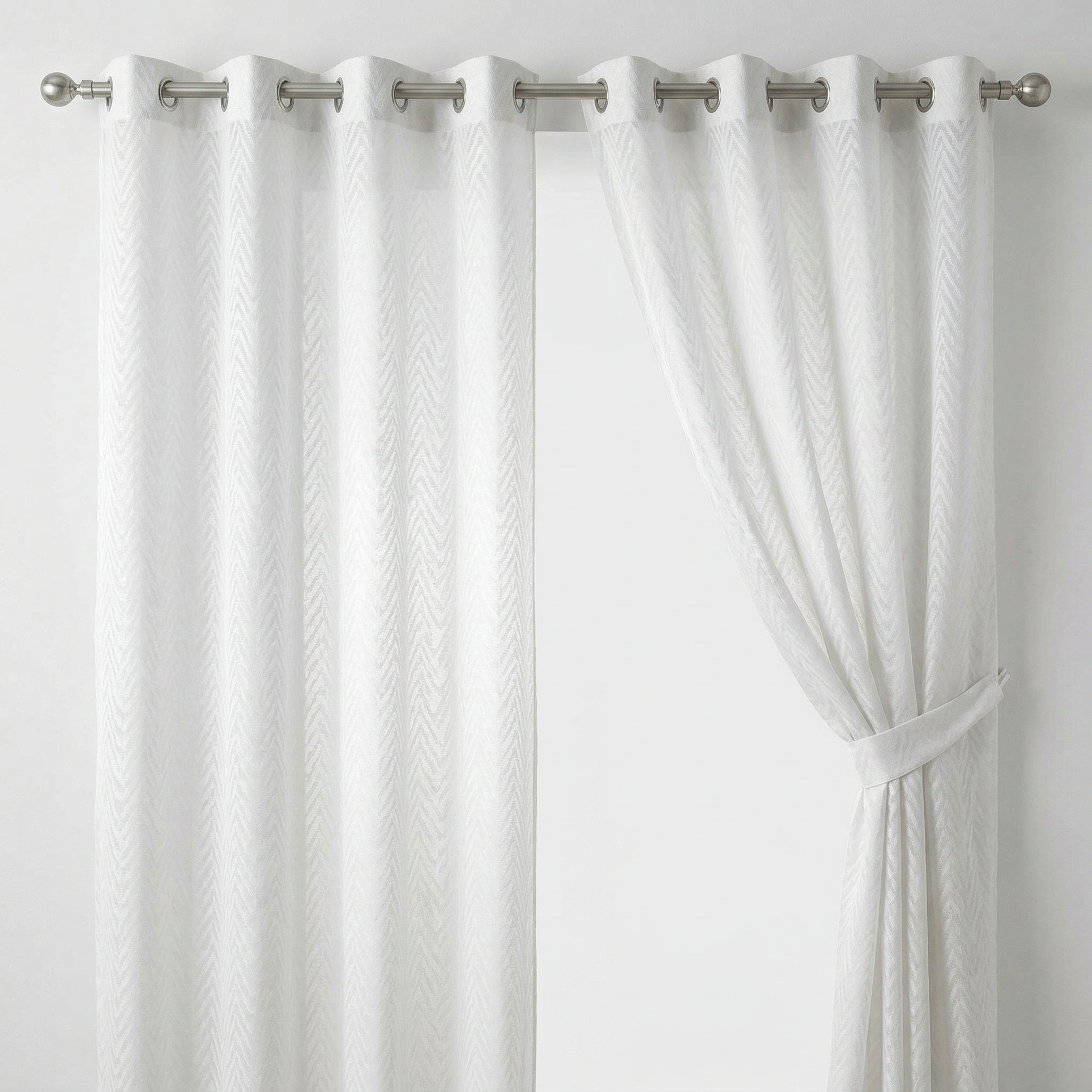 Luxury White Textured Zigzag Sheer Net Curtains