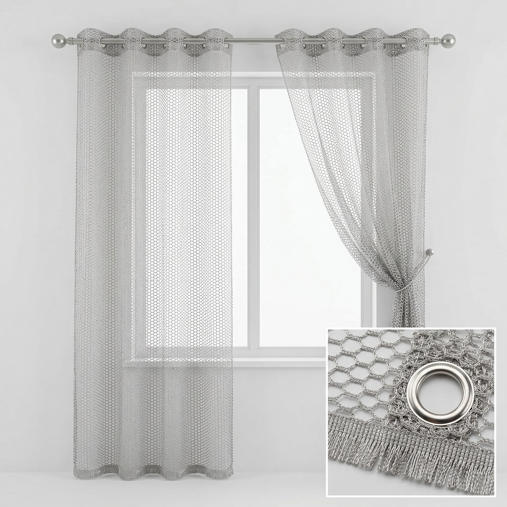Silver Grey Open Mesh Net Curtains